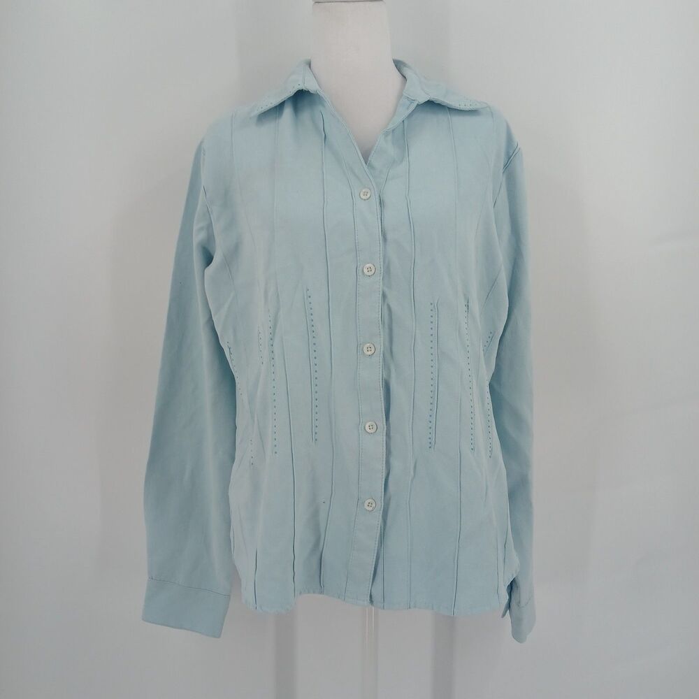Lemon Grass Studio Women's Light Blue Suede Long Sleeve Button Down Shirt Size L